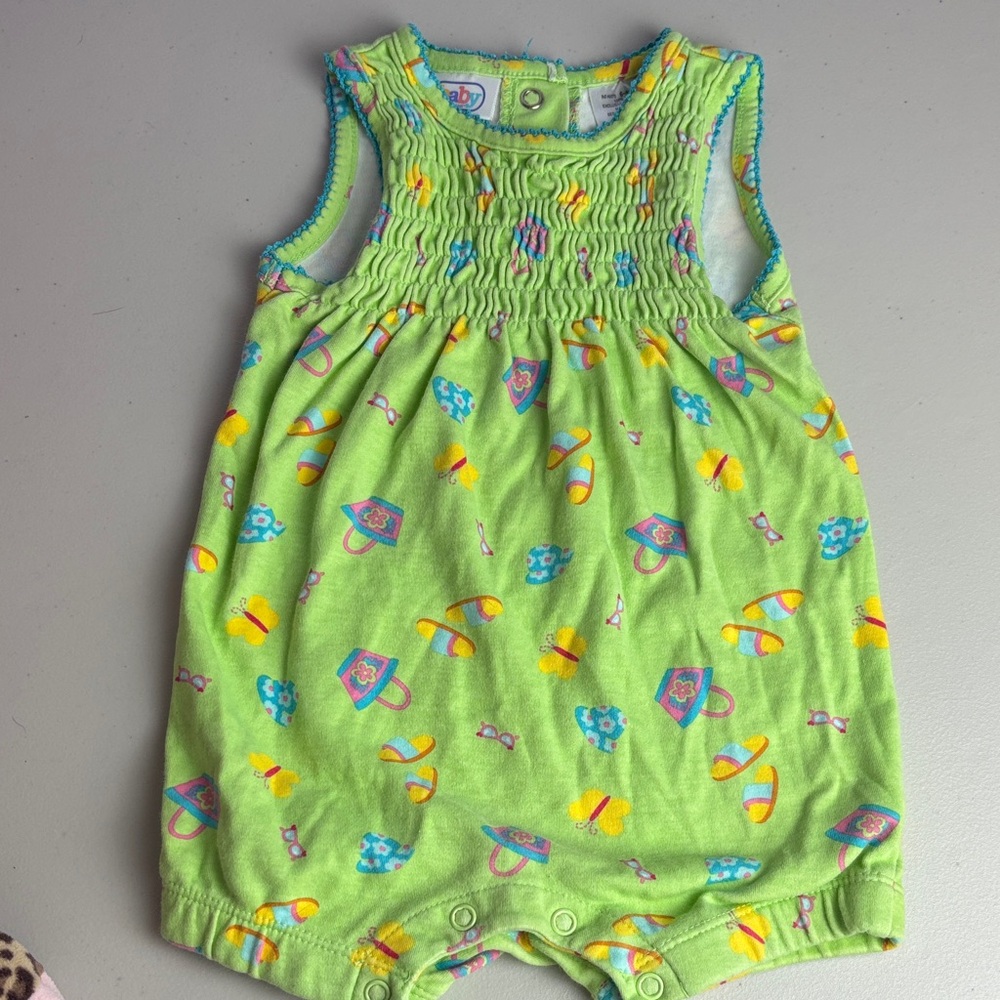 Colorful Kids 100% Cotton Beach Day Theme Romper Smocking Crochet Embellishment